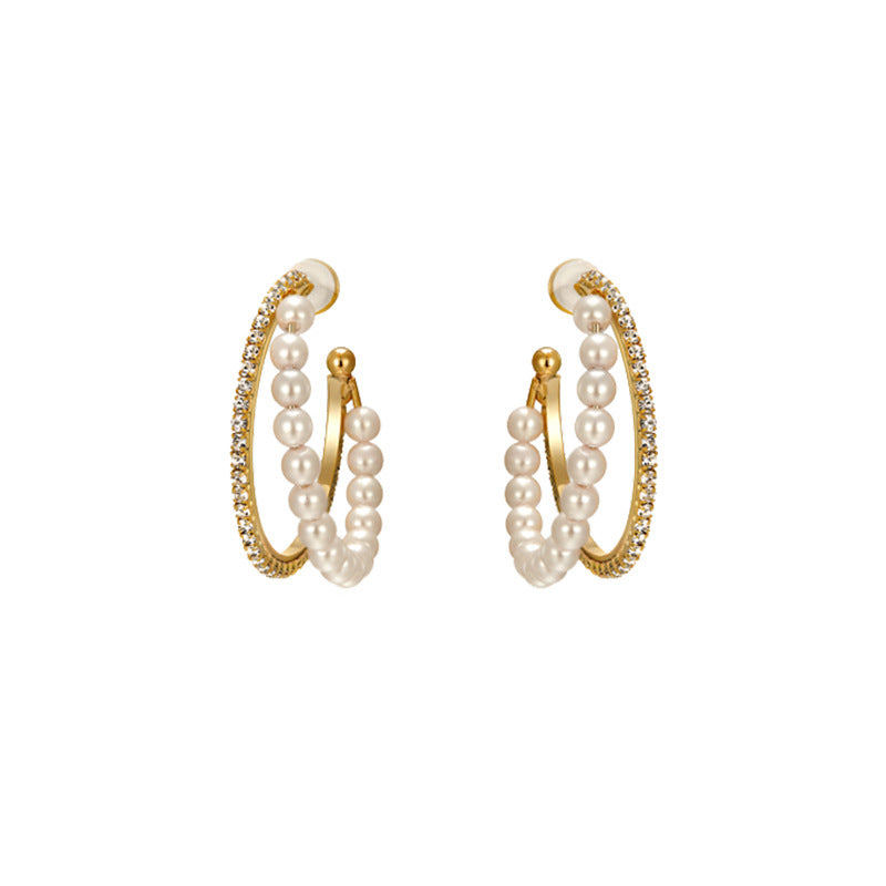 Pendientes de Perla Doble Aro — Plateado 925
