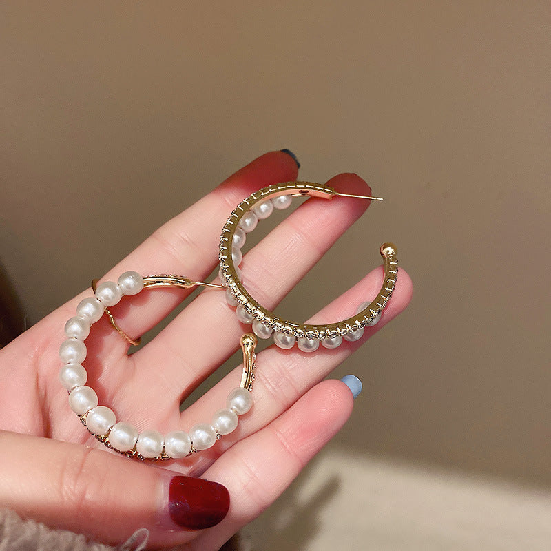 Pendientes de Perla Doble Aro — Plateado 925