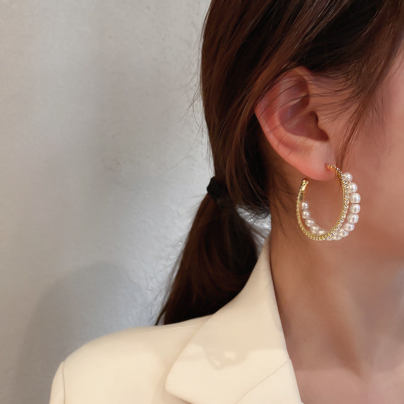 Pendientes de Perla Doble Aro — Plateado 925