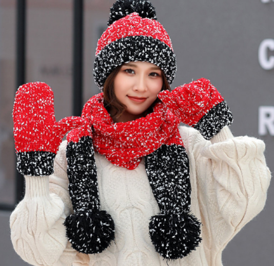 Set de Tres Piezas para Mujer: Gorro, Bufanda y Guantes