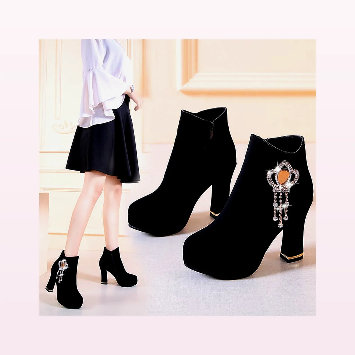 Botines Chunky con Strass — Tacón y Plataforma