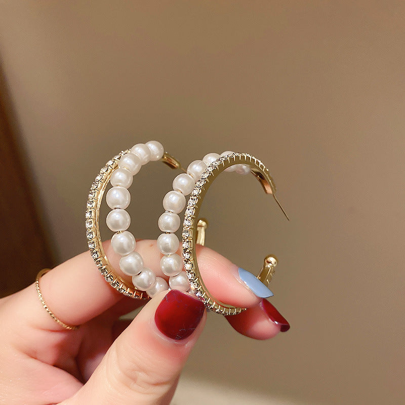 Pendientes de Perla Doble Aro — Plateado 925